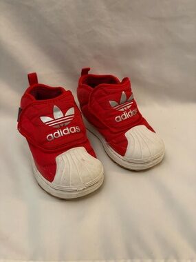 adidas Kids Red and White Slip-On Shell Toe Sneakers